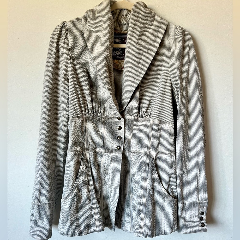 Free People Seesucker Striped Blazer 8 Vintage-fit